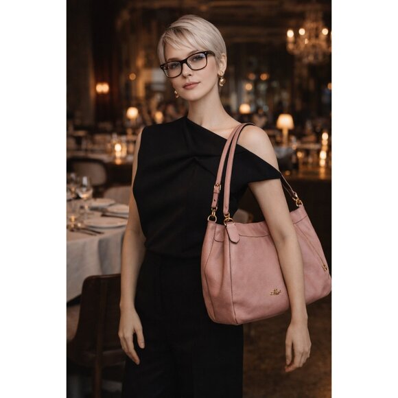 Coach Hallie Pebbled Large Leather Shoulder Bag Pink 809268 - Picture 1 of 15